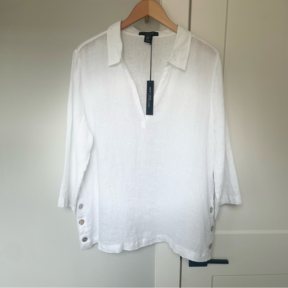 TAHARI NWT Luxe 100% Linen Side-Button Tunic – Size XL - Picture 2 of 9